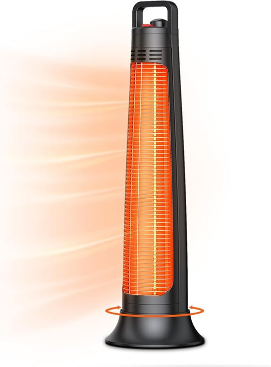 Outdoor Patio Heater, Electric Infrared Heat for Garage Backyard Indoor use, Portable Space Radiant Tower Heater with 60°Oscillating, Safety Lock, IP65 Waterproof, Black