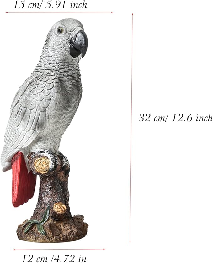 Parrot on Stump Statue Tree Hugger Garden Statues, Resin Figurines Lifelike Tropical Bird Sculptures for Patio Lawn Yard Home Desktop Decoration - Grey