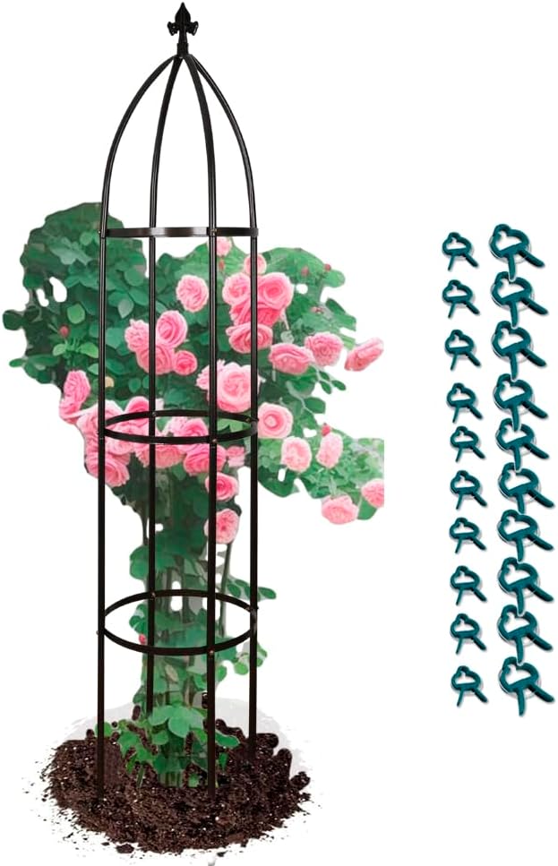 Garden Obelisk Trellis for Climbing Plants Outdoor 6.3 Feet Tall Rose Heavy Duty Metal Trellis Plant Support for Vines Clematis Flowers, Bronze
