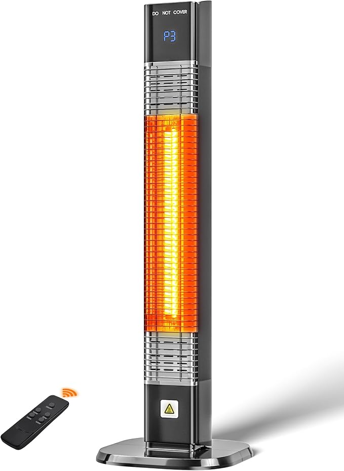 MEPTY Outdoor Heaters for Patio Use, Infrared Electric Heater with Remote&Touch Control, 24H Timer,3 Heat Settings, Quiet,Overheat&Tip-Over Protection for Porch,Deck,Backyard,Balcony