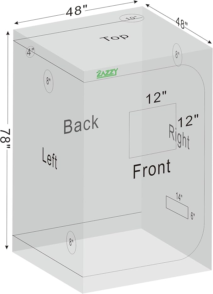 zazzy Grow Tent, 48"x48"x78" Growing Tents for Indoor Plant 600D Mylar Hydroponic Grow Tent High Reflective Growing Tent Room for Indoor Plant Fruit Flower Veg