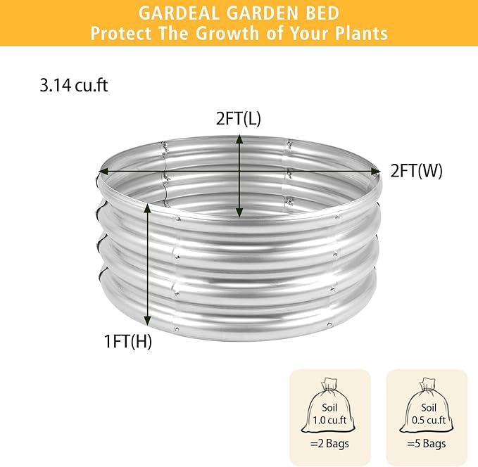 Garden Galvanized Raised Garden Bed Kit - Metal Planter Boxes for Vegetables/Herbs/Flowers, Heavy-Duty Steel Outdoor Garden Box with Reinforced Edges(2X2X1FT)