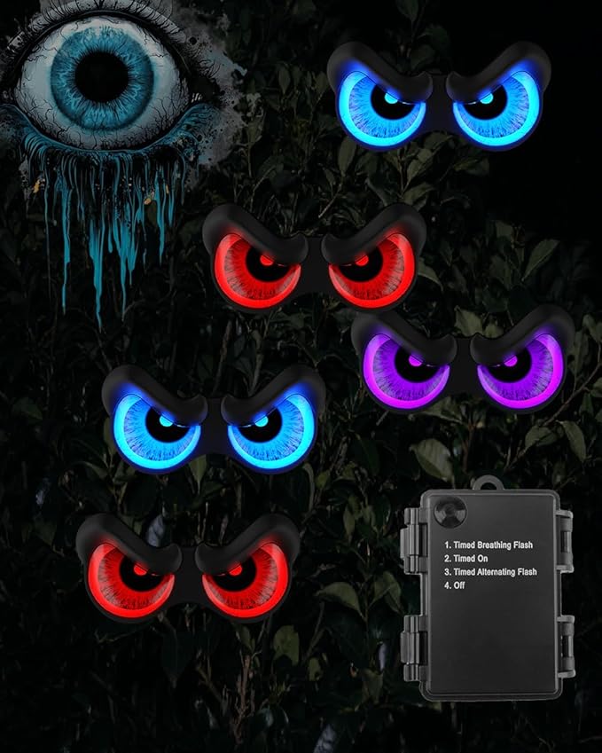 Halloween Decorations, 5 Pack Glowing & Flashing LED Eye Lights for Indoor/Outdoor Use, Bush, Yard, Window, Party