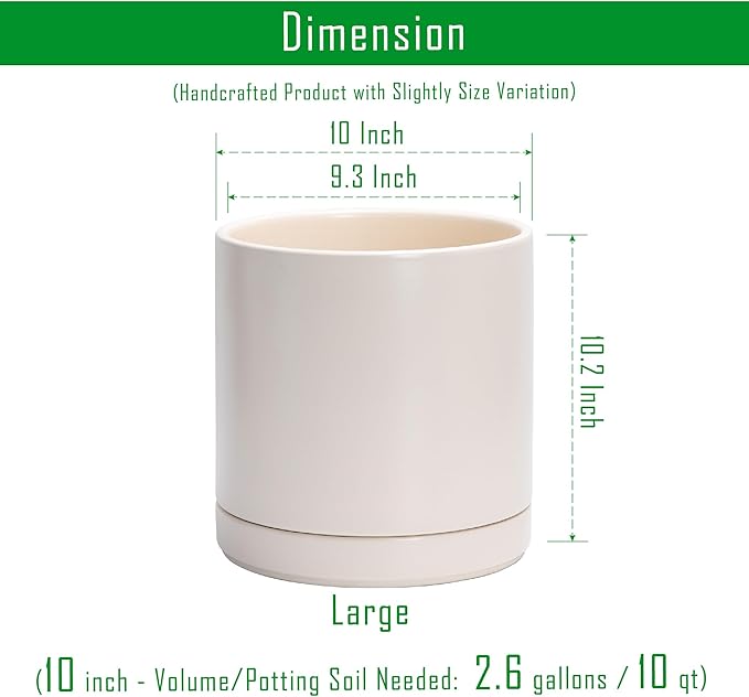 D'vine Dev Set of 2 Plants Pots, 10 Inch Ceramic Planter Pot for Plants with Drainage Hole and Saucer, Oatmeal, 94-V-E-8
