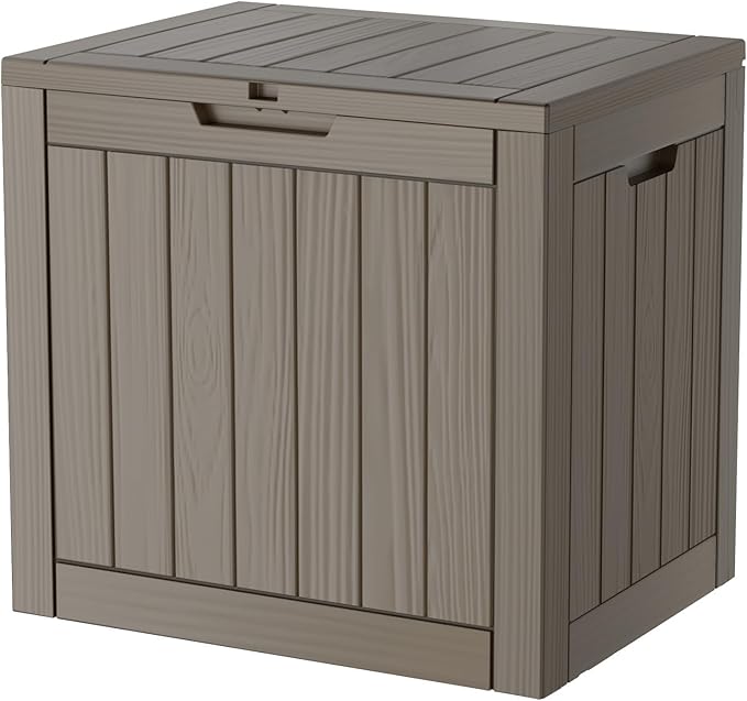 30GAL Brown Outdoor Deck Box with Lock Hole - Waterproof, SGS - Protected from UV, Ideal for Patio and Garden Storage, Can Double as a Comfortable Seat, Easy to Assemble