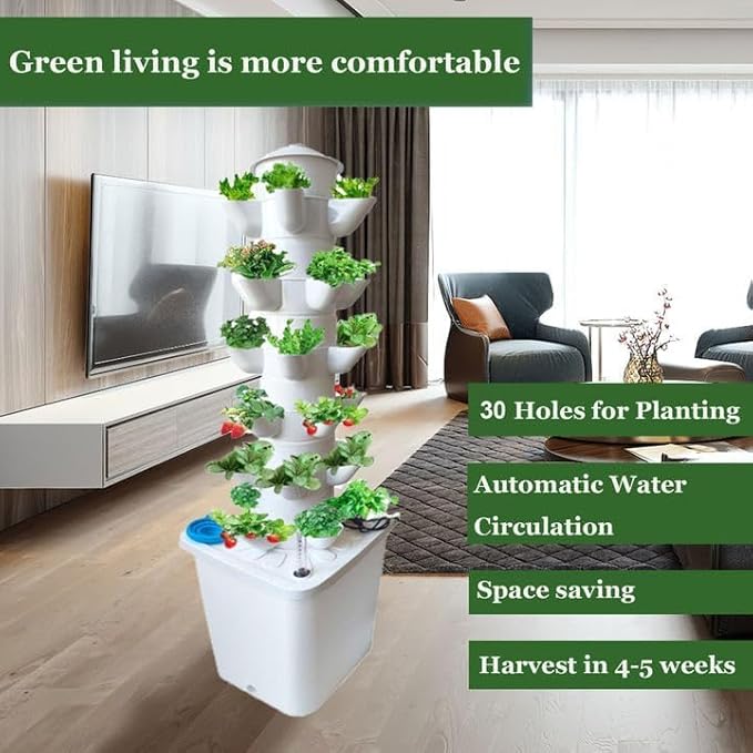 6 Layer 30 Pots Vertical Hydroponic Tower System, Hydroponic Grow Tower Kit with Water Pump & Timer Including & Smart Plug, for Vegetable Herb Fruit, Gardening Lover Plants Grow Kit Tower