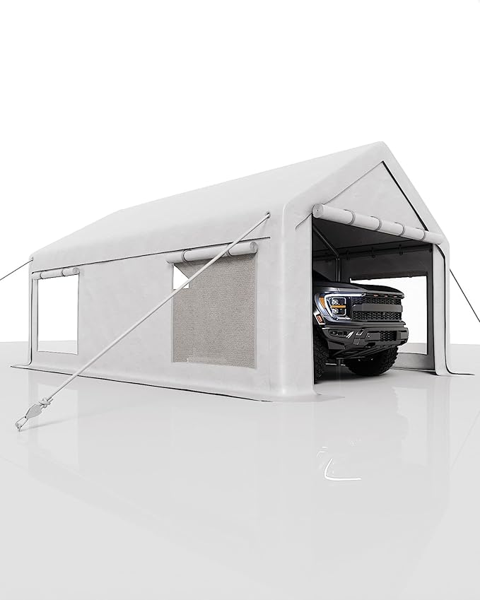 12x20 Ft Carport, Heavy Duty Portable Garage with Roll-Up Doors & 4 Windows,200g PE Tarp Waterproof & UV Protected,All-Weather Design,for Car, Boat, Truck, Motorcycle, ATVs, and SUV