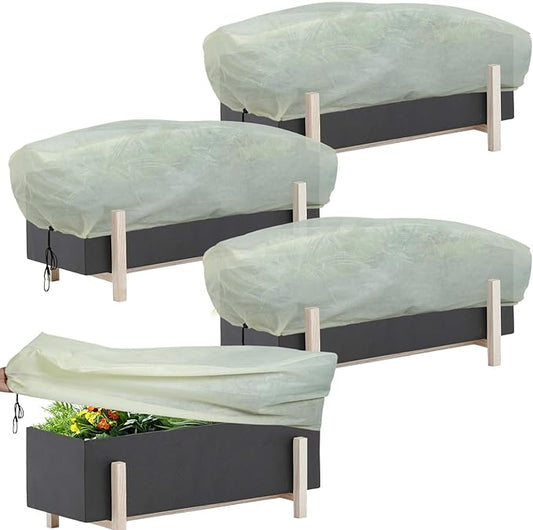 Rectangular Plant Cover Frost Protection, (175 x 40 x 45 cm, 4 pcs) Large Plant Cover, Winter Frost Blanket, Plant Protection Drawstring Bag, Protects Plants from Frost, Wind, Rain and Animal Damage