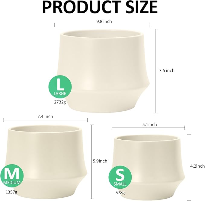 OXART Ceramic Plant Pots, 10/7.5/5.1 inch Planters Pots for Plants with Drainage Holes, Set of 3 Modern Round Decor Flower Pot for Plants Lilies, Cacti, Succulents, Snakes, and Pothos (Yellow)