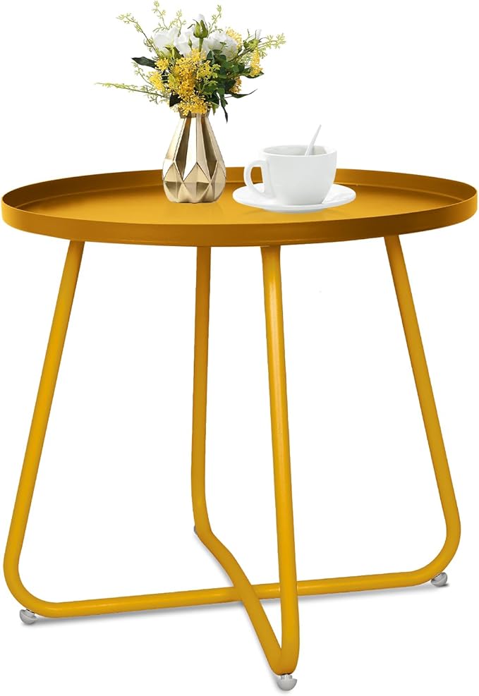 Babion Gold Outdoor Side Tables, Small Outdoor Table, Round Patio Side Table Steel, Small Accent End Table for Patio Yard Garden, Indoor & Outdoor