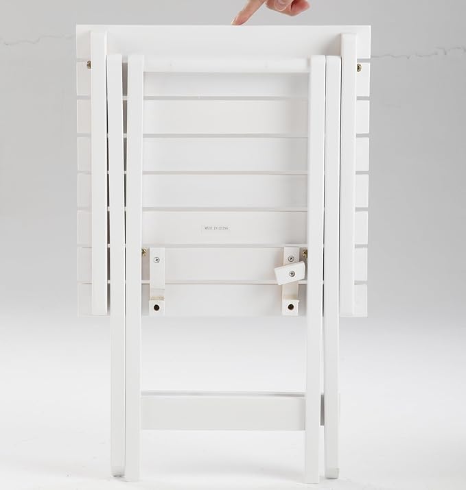2 Pcs Small Folding Patio Side Table Outdoor Wood Wooden Small End Portable Plant Little Table for Garden Yard Porch Living Room Space Pool 15.4x15.4 x18.3 inch (White)