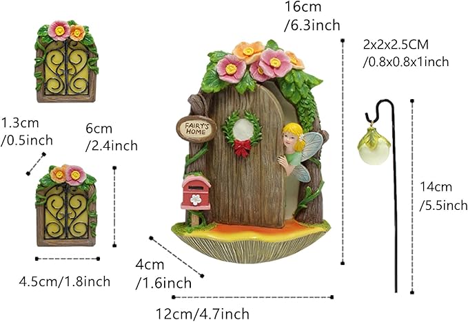 Fairy Door and Windows Garden Kit Accessories Outdoor, Glow in Dark Gnome House for Tree, Lawn Yard Art Sculpture, Miniature Garden Decor (Fairy)