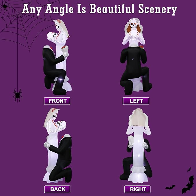 Halloween Inflatables Giant 8Ft Tall Skeleton Couple Day of The Dead Outdoor Decorations, Spooky Blow Up Skull Lovers Yard Decor Built-in 10 LED Lights for Outside Party Lawn Garden