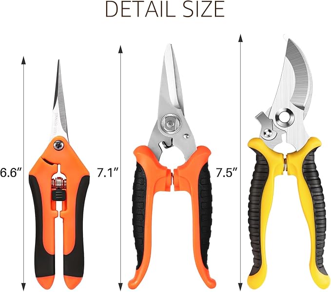 3 Pack Garden Pruning Shears Stainless Steel Blades Handheld Pruners Set with Gardening Gloves