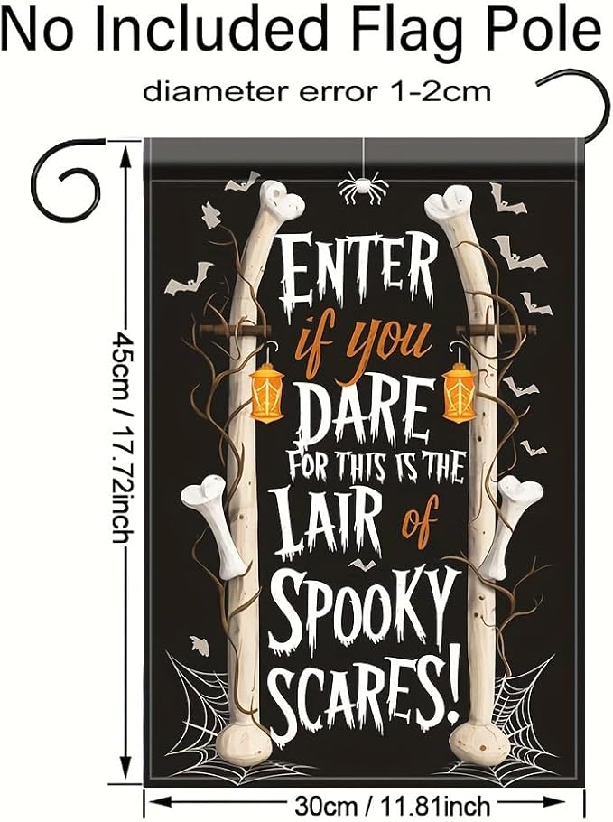 Saoplasa Halloween Garden Flag Enter lf You Dare Spooky Bones 12x18 Inch Double Sided OutdoorYard Banner for Haunted House Trick or Treat Skeleton Bone Spider Web Halloween DecorationDecor