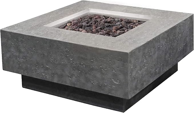 Elementi Manhattan Outdoor Gas Firepit Table 36 Inches Natural Gas Fire Pit Patio Heater Concrete High Floor Clearance Firepits Outside Electronic Ignition Backyard Fireplace Cover Lava Rock Included