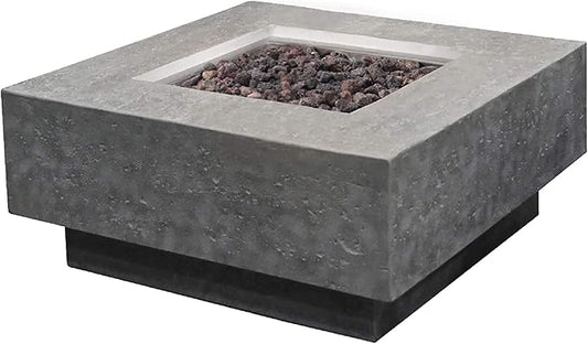 Elementi Manhattan Outdoor Gas Firepit Table 36 Inches Natural Gas Fire Pit Patio Heater Concrete High Floor Clearance Firepits Outside Electronic Ignition Backyard Fireplace Cover Lava Rock Included