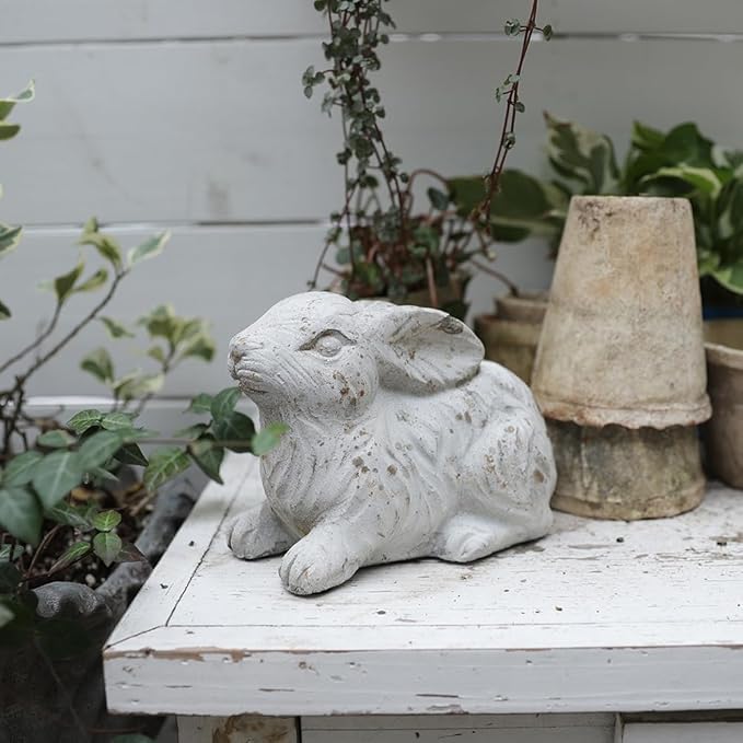 Garden Rabbit Statue Cement Bunny Decor Easter Bunny Figurines for Home Outdoor Garden Statues Cement Sculpture for Yard Patio Lawn Ornament, White