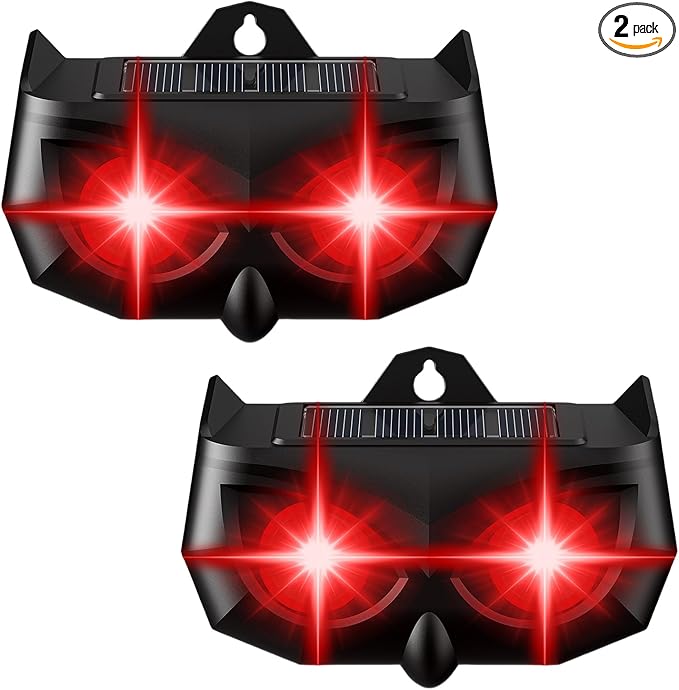 2025 Solar Nocturnal Animal Repeller,2 Pack Racoon Repellent Outdoor,Waterproof Deer Repellent Device,Wall-Mounted Red Flashing Light, Skunk Fox Coyote Deterrent for Chicken Coop Garden Yard