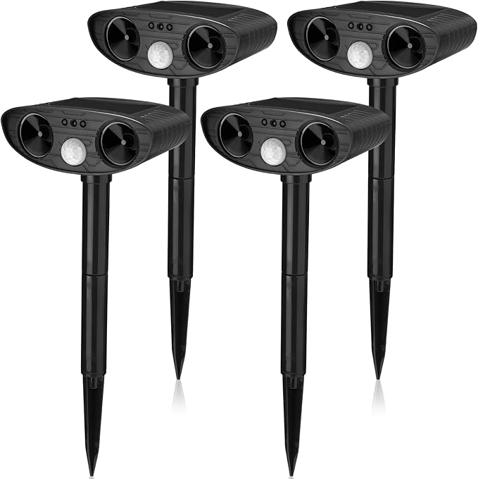 Qualirey 4 Pack Ultrasonic Animal Repellent Outdoor Solar Animal Repeller with Motion Detection Waterproof Deterrent Devices Repel Deer Cat Dog Squirrel Raccoon Skunk Rats for Yard Garden
