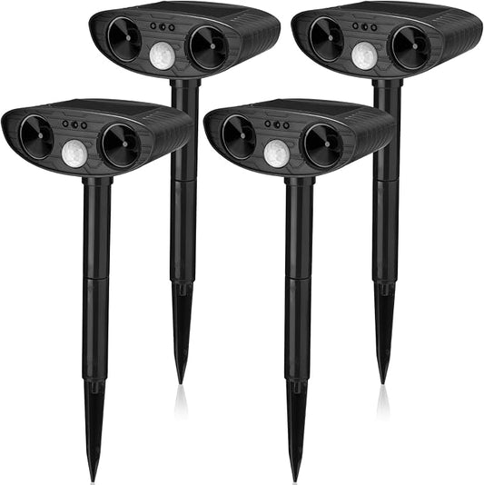 Qualirey 4 Pack Ultrasonic Animal Repellent Outdoor Solar Animal Repeller with Motion Detection Waterproof Deterrent Devices Repel Deer Cat Dog Squirrel Raccoon Skunk Rats for Yard Garden