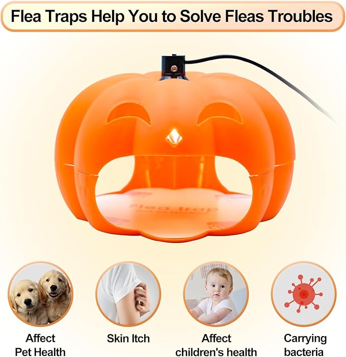 Flea Traps for Inside Your Home, 2 Packs Indoor Flea Killer Trap with Light & Switch Safe for Kid & Pet, Pest Control Trapper House Insect Killer Bed Bug Trap, Pumpkin