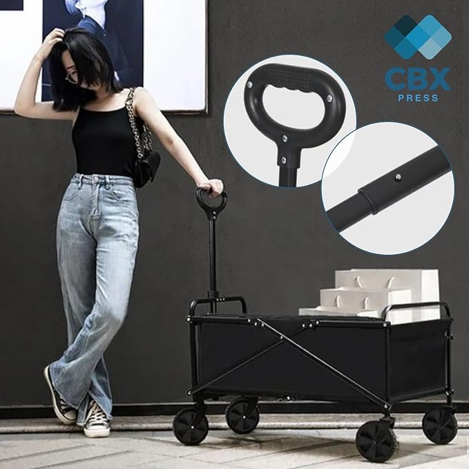 Heavy-Duty Collapsible Cart with Wheels – 220 lbs Capacity, Foldable Utility Cart for Camping, Beach, Sports, Garden & Grocery Use