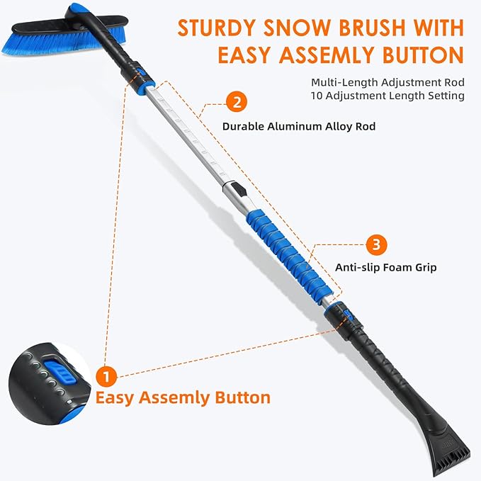 AstroAI 47.2" Ice Scrapers for Car Windshield and Extendable Snow Scraper with Foam Grip and 360° Pivoting Brush Head for Christmas Car Auto Truck SUV(Blue)