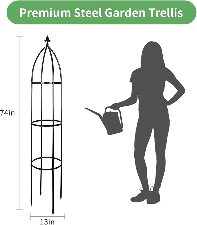 Garden Obelisk Trellis for Climbing Plants Outdoor 6.3 Feet Tall Rose Heavy Duty Metal Trellis Plant Support for Vines Clematis Flowers, Bronze
