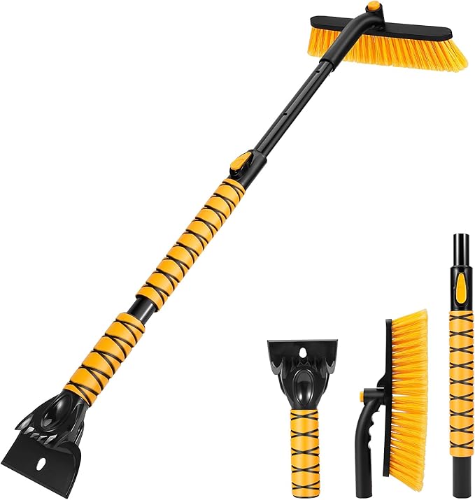44" Ice Scraper and Snow Brush for SUV, 360° Pivoting Extendable Long Snow Brush for Car, Snow and Ice Scrapers for Windshield with Ergonomic Foam Grip for Car Truck SUV(Yellow)