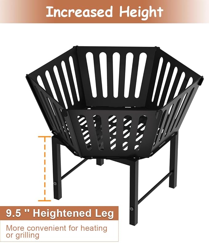 22.5 Inch Portable Plug Fire Pit for Camping, Heightened Detachable Outdoor Wood Burning Firepits for Outside Patio Heating, Picnic, Bonfire and BBQ with Carrying Bag, Vertical Hollow Style