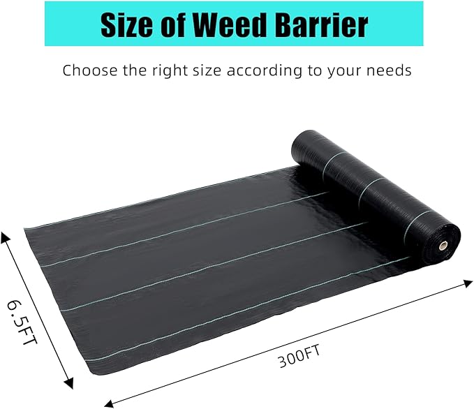 6.5ft X 300ft Weed Barrier Landscape Fabric Heavy Duty, Premium 3.0 oz Ground Cover Weed Block Gardening Mat, Easy Setup & Superior Weed Control, for Erosion Control, Weed Barrier