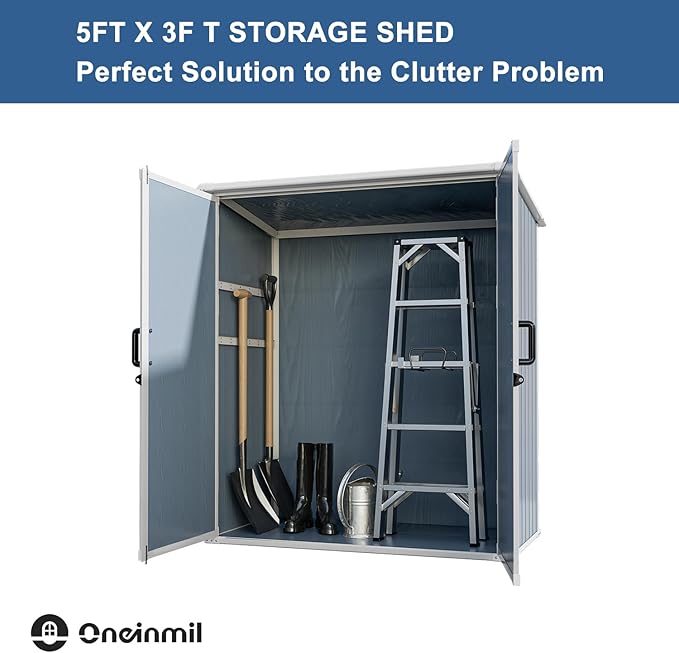 Outdoor Storage Shed, 5x3FT Resin Shed with Floor and Lockable Doors, 80 Cu.Ft Waterproof Patio Storage Cabinet, Plastic Construction for Outdoor Storage