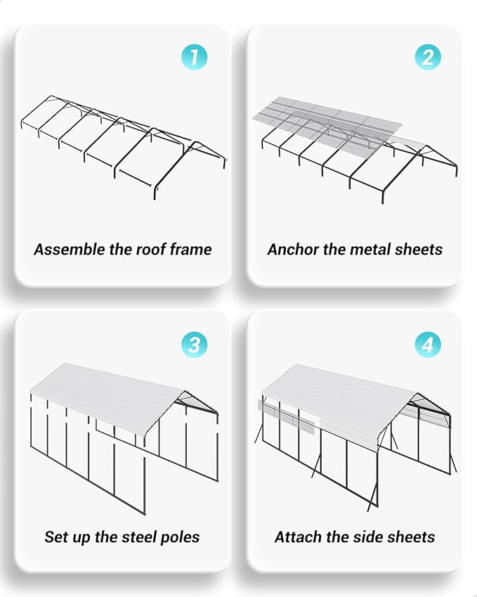 13x26x10 FT Metal Carport with Reinforced Frame, Galvanized Steel Roof & Enhanced Base Heavy Duty Car Ports for All-Weather Car Garage Shelter for Car, Truck, Pickup, SUV, Tractor, and Boat