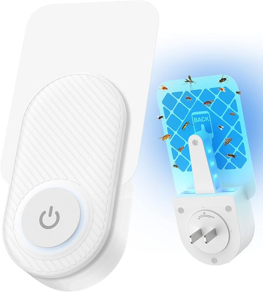 Fruit Fly Traps for Indoors - Highly Effective UV Blueish-purple Light | Plug-In Fly Trap for Flies, Fruit Flies, Moths, Gnats, and Other Flying Insects, with Exclusive Double-Sided Sticky Pads