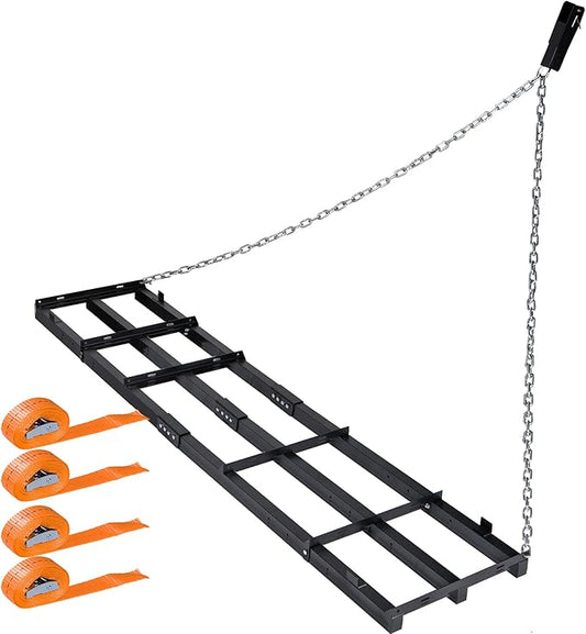 8 FT Drag Harrow Driveway Grader, Heavy Duty Power Rake w/ 6 FT Chain, Tow Behind Lawn Rake for ATV, UTV, Tractor, Mower, Land Leveler for Gravel, Sand, Soil, Hay