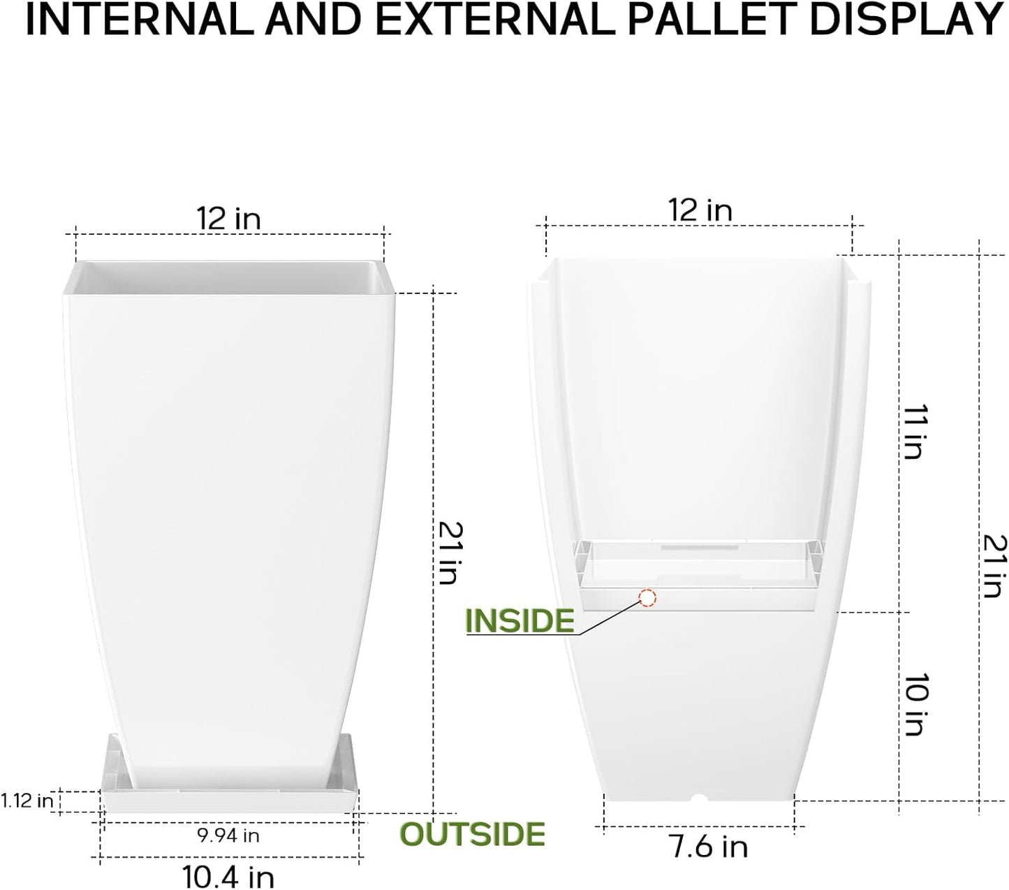 21" Tall Outdoor Planters Set of 2,Front Porch Planter Pots with Drainage Design Holes for Patio, Porch, Garden, Indoor,White