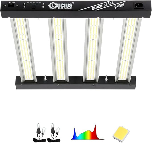 Lucius 240W LED Grow Light with LM281B Diodes, 2.9 µmol/J High Efficiency, Dimmable 4-Bar Light with 1200 Diodes, Full Spectrum Plant Grow Lamp for Indoor Plants, Seeding, Veg, Bloom, 120/240/277V