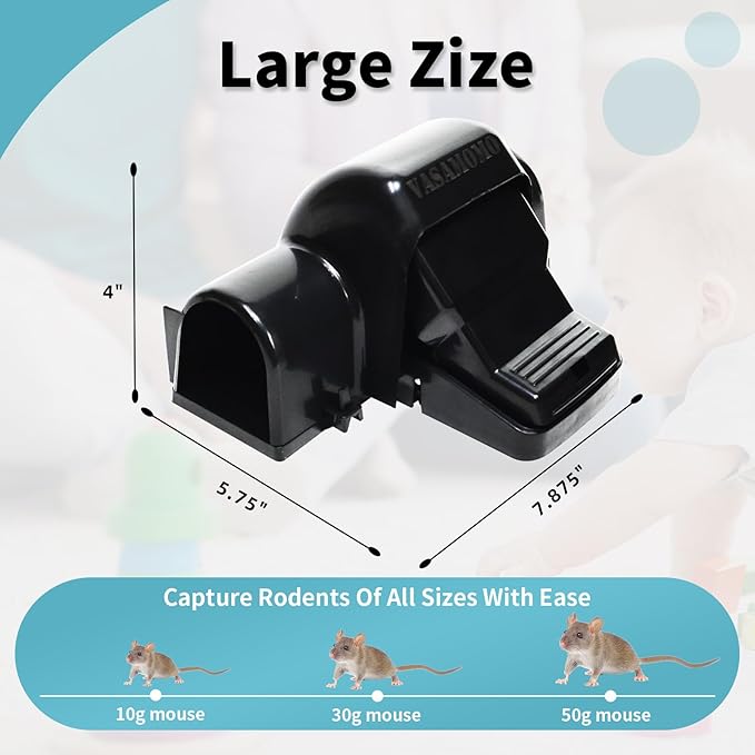 Large Rat Trap, Humane Dual-Entry Tunnel Traps for Rat, Mice & Chipmunks, Instant Kill Rodent Snap Trap with Sensitive Trigger and Powerful Jaws, for Both Indoor & Outdoor,Pack of 2