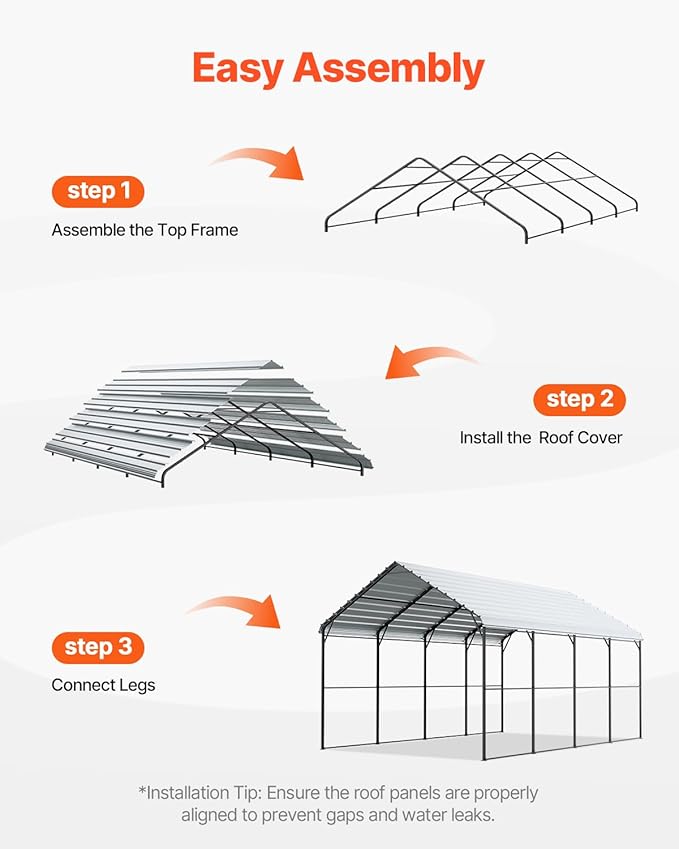 VEVOR Heavy Duty Metal Carport, 12' x 20' Outdoor Carport with Galvanized Steel Frame & Roof, Car Tent Garage Shade with Removable Sidewalls, Multi-Use Car Shelter for Pickup, Boat, Car & Tractors
