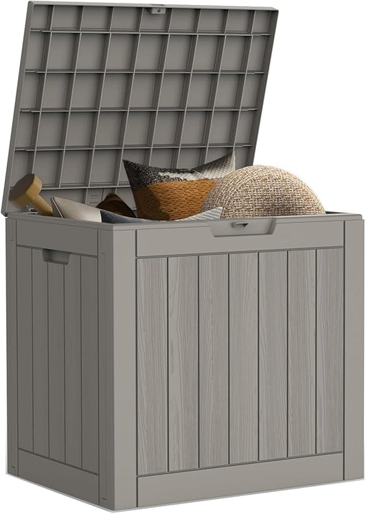 Mars Villa Deck Box, Waterproof Weatherproof and UV Resistant Resin Storage Bin with Lockable Lid, Ideal for, Outdoor, Patio Furniture Cushions, Pool Supplies, Garden Tools (31 Gallon, Grey)