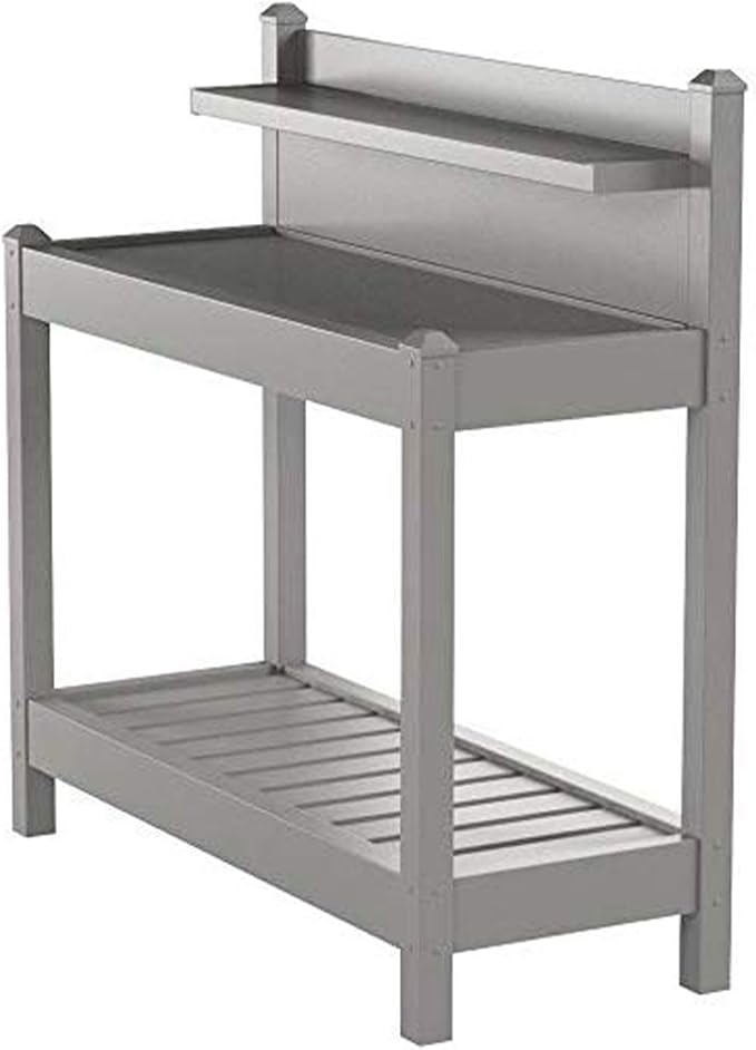Dura-Trel Greenfield PVC Vinyl Indoor Outdoor Table Potting Bench Station with Shelf for Plant Accessories & Gardening Supplies Storage, Mocha