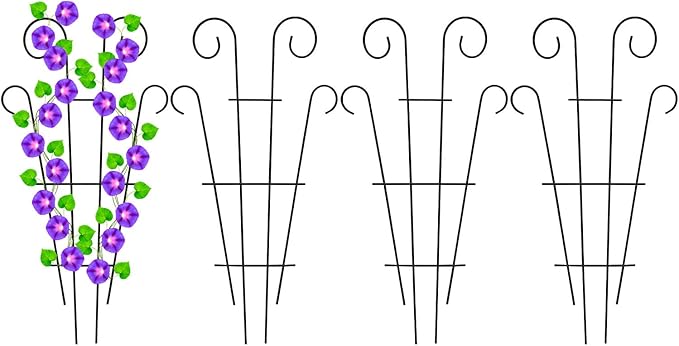 4 Pack 23'' Metal Garden Trellis for Climbing Plants Outdoor, Indoor Plant Trellis Support for Potted Plants, Rustproof Pot Trellis for Houseplant Flower Vines Ivy, Wave Shape, Black