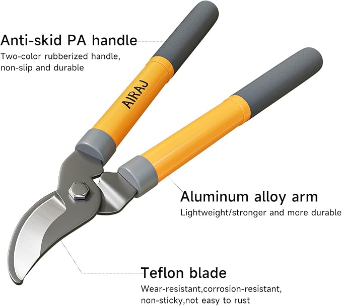 AIRAJ Bypass Loppers for Gardening | 16 Inch Garden Shears | SK5 High Carbon Steel Blade | Plants, Flowers and Tree Trimmer | Pruning Shears | Branch Cutter | Garden Loppers | Cutting 1.5” MAX