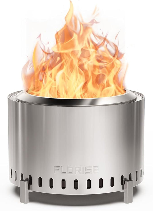 27 Inch Smokeless Fire Pit, Outdoor Portable Firepit with Waterproof Cover & Poker, Stainless Steel Wood Burning Fireplace for Outside,Patio, Camping, Bonfire, Silver