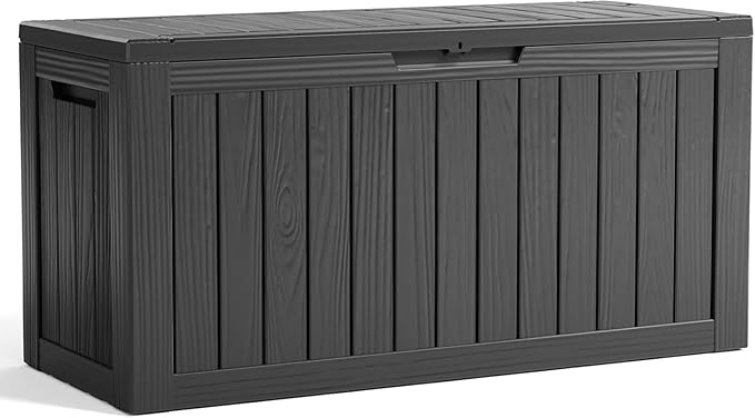 80 Gallon Resin Deck Box, Lockable Outdoor Storage Box for Patio Cushions Storage Furniture,Garden Tools, Pool Supplies, Weatherproof and UV Resistant- Black (80 Gallon)