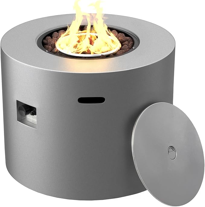 32 Inch Propane Fire Pit Table, 50,000 BTU Round Outdoor Fire Table, Alloy Steel Gas Fire Pits with Waterproof Cover, Lava Rocks and Lid, CSA Certified, for Patio, Deck, Backyard, Gray
