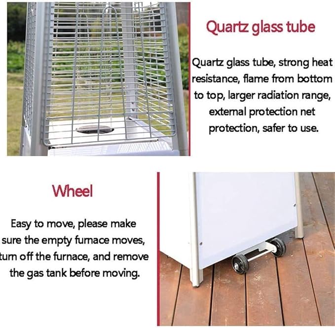 Avenlur Pyramid Patio Heater, 48,000 BTU Outdoor Propane Heater with Quartz Glass Tube, Cover, Ignition & Wheels — Freestanding Gas Heater for Backyard, Deck & Patio (LED Lights)