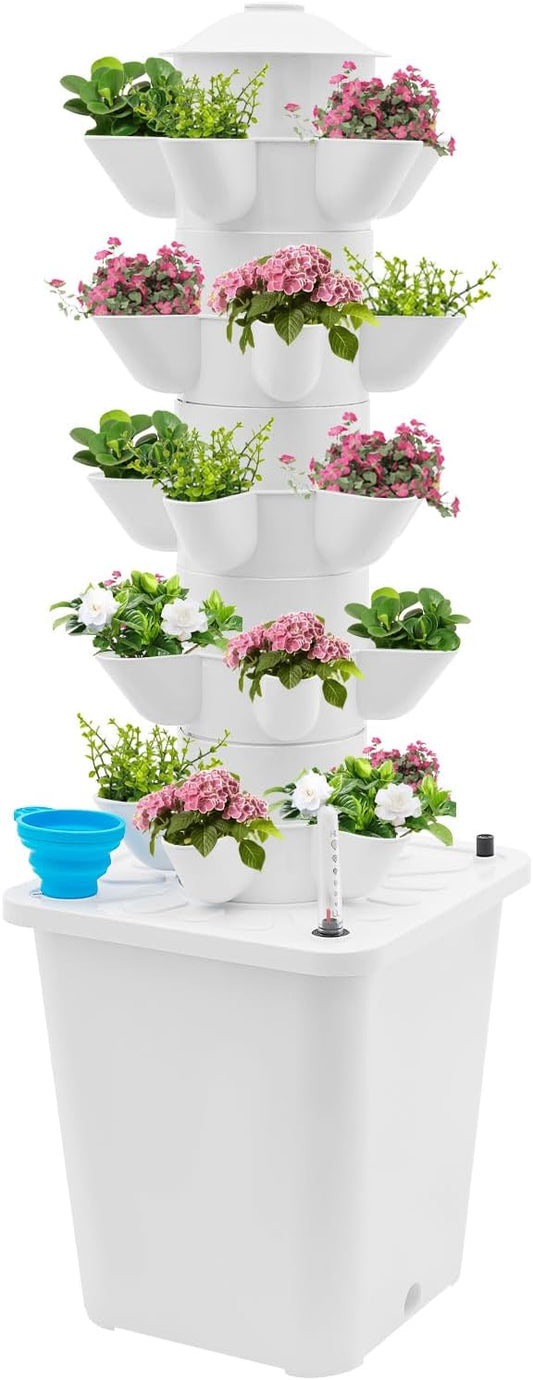 Hydroponics Growing System, 25-Plants Hydroponic Growing Kit Indoor Vertical Tower System Kit with Water Pump & Plug Nursery Germination Kit for Gardening Lover (White)