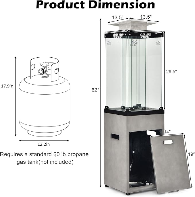 Giantex 41,000 BTU Outdoor Heater, Propane Patio Heater, Outside Space Heater with Protective Cover, Wheels & Adjustable Feet, CSA Certification, Portable Gas Heater for Garden, Yard (Gray)